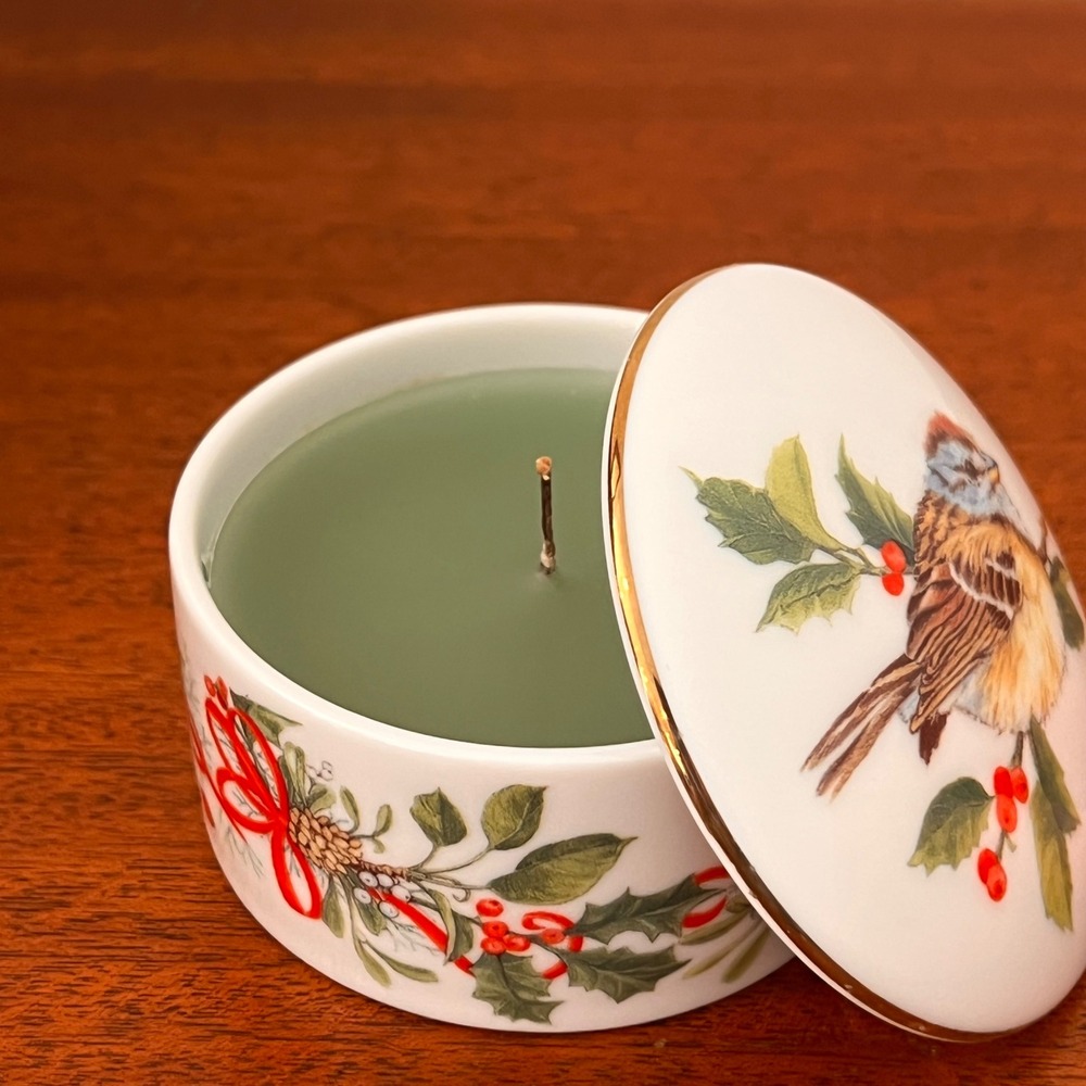 Andrea by Sadek Trinket Box Candle  American Tree Sparrow Winter Birds & Wreath
